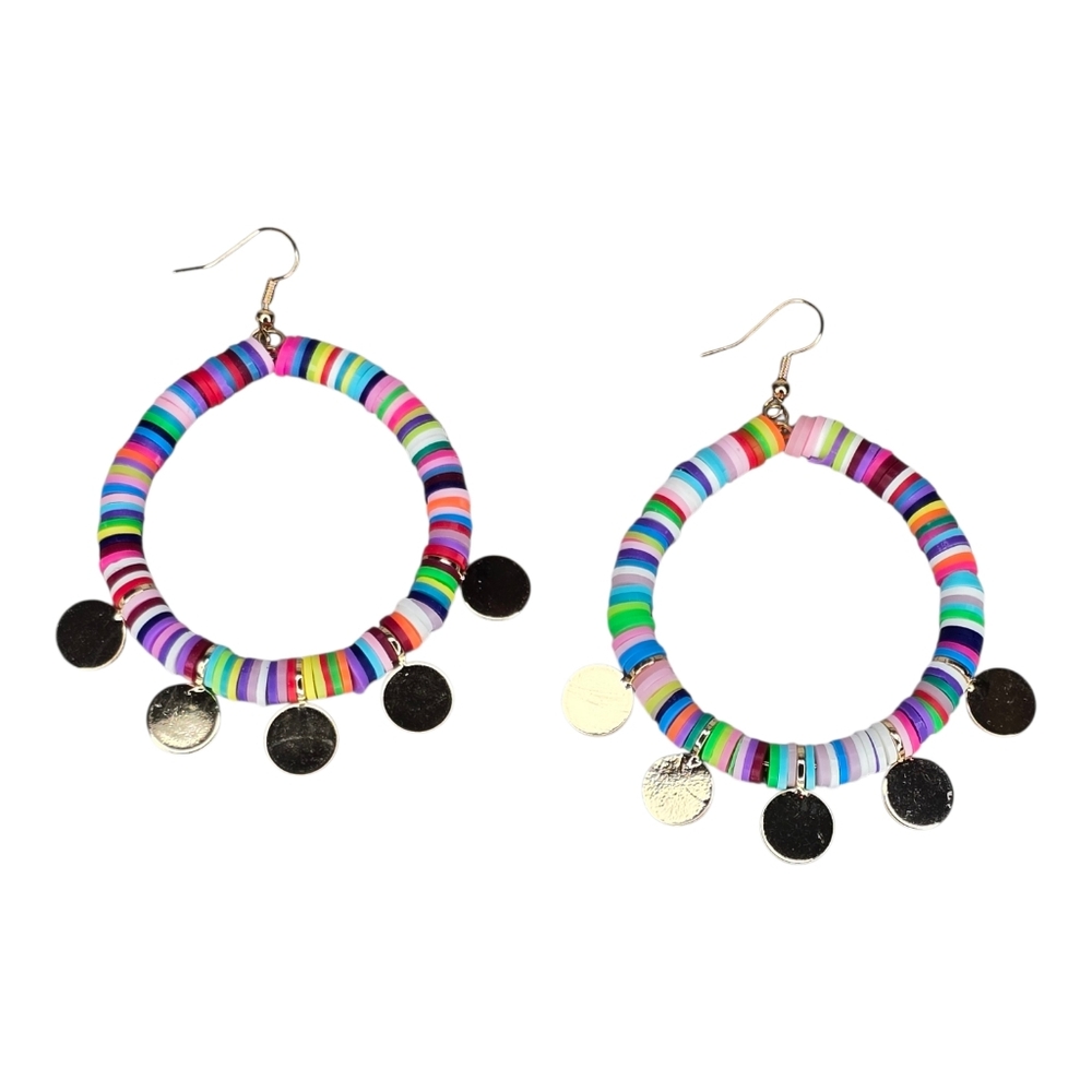 Colorful Rainbow Charm Hoop Earrings Summer Vacation Beach Casual Gold Tone